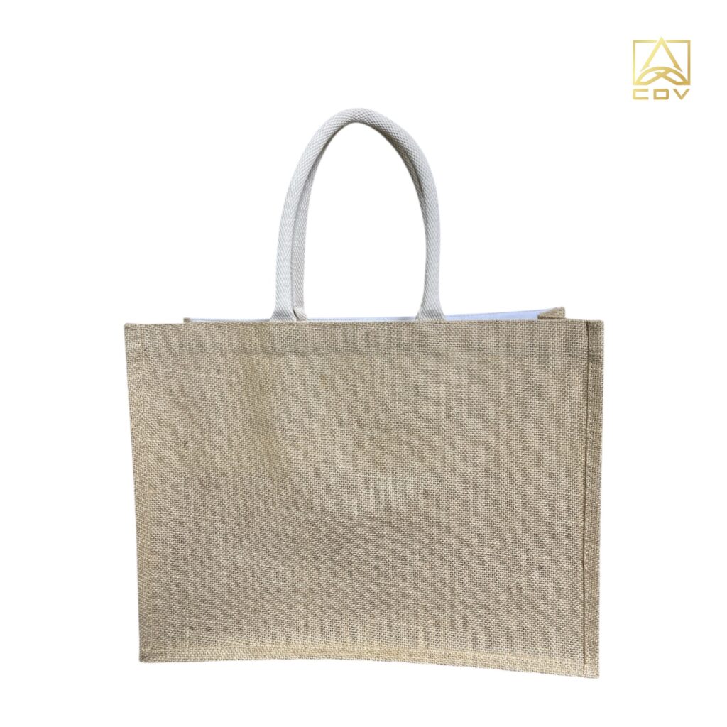 กระเป๋าผ้ากระสอบด้านหน้าเย็บติดกับผ้าแคนวาส