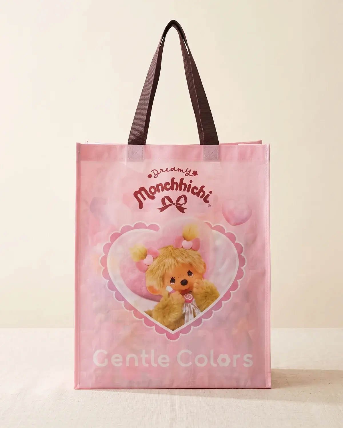 ถุงกระสอบพลาสติกลาย Monchhichi สีชมพู ผลิตโดยโรงงาน CDV